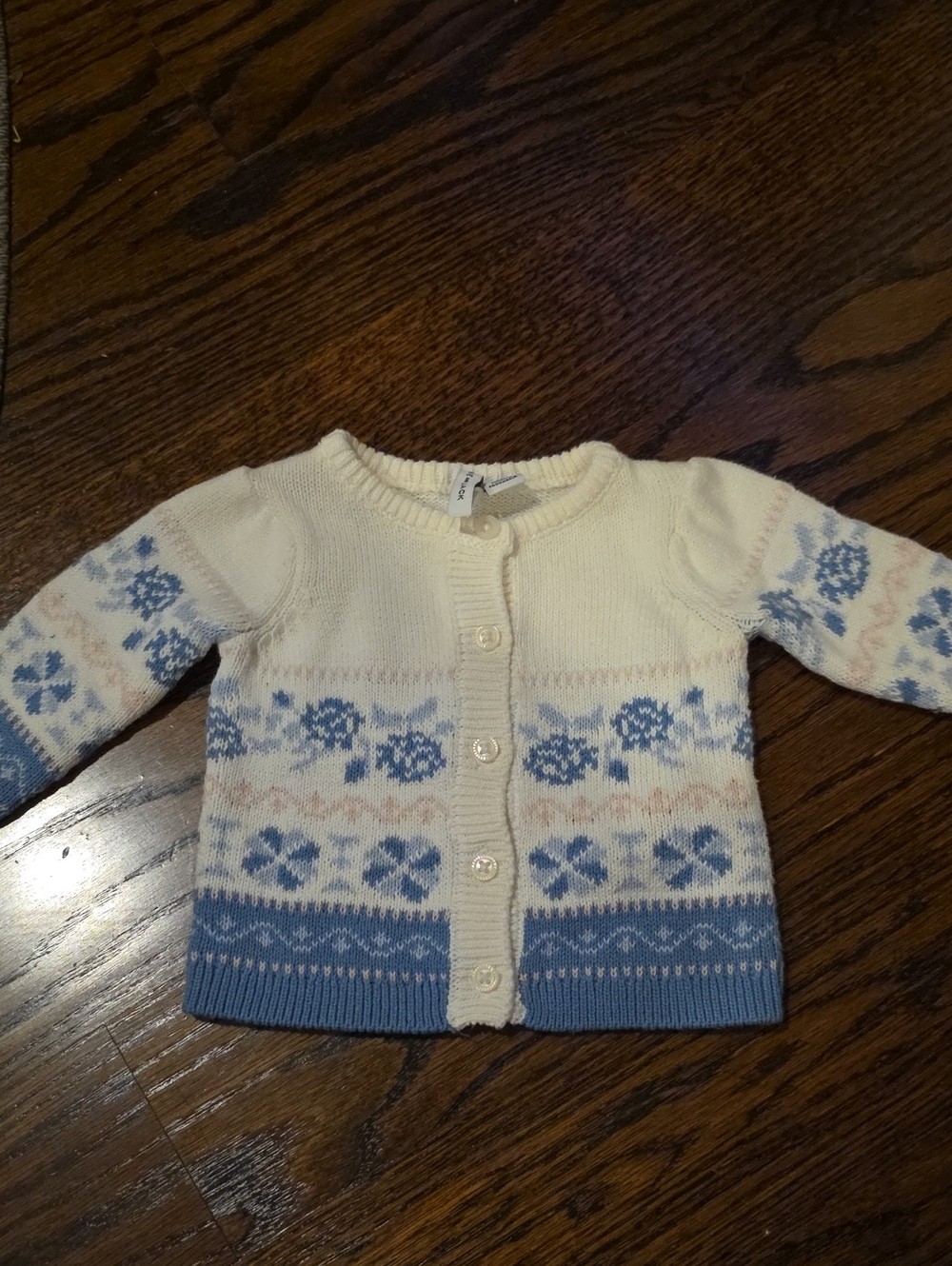 Janie and Jack Cream and Blue Fair Isle Knit Cardigan